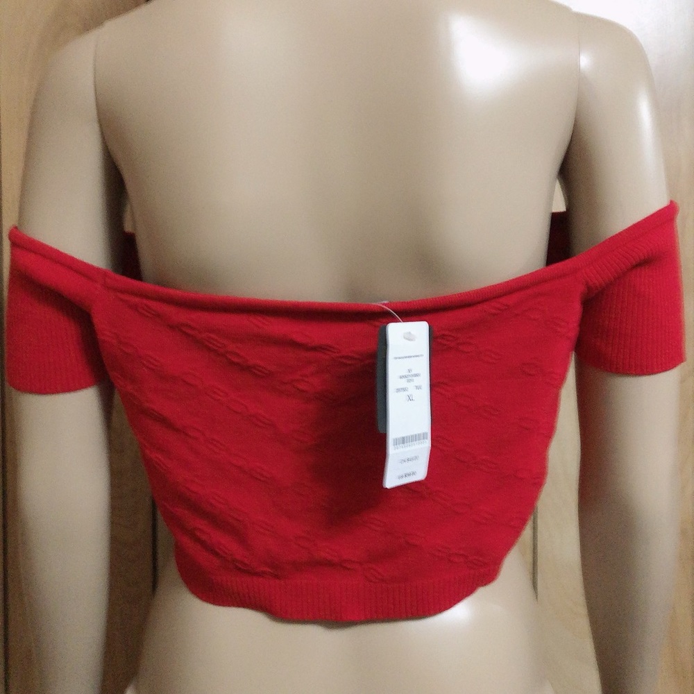 Off Shoulder Bebe Jacquard Logo Crop Top - Picture 7 of 8